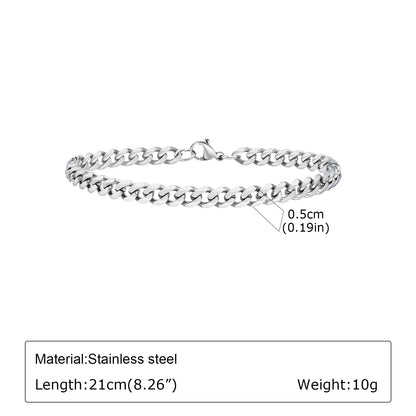 Punk Silver Chain Bracelet – Stainless Steel Braided Link Wristband for Men | Hip Hop Fashion Jewelry Gift for Him & Dad