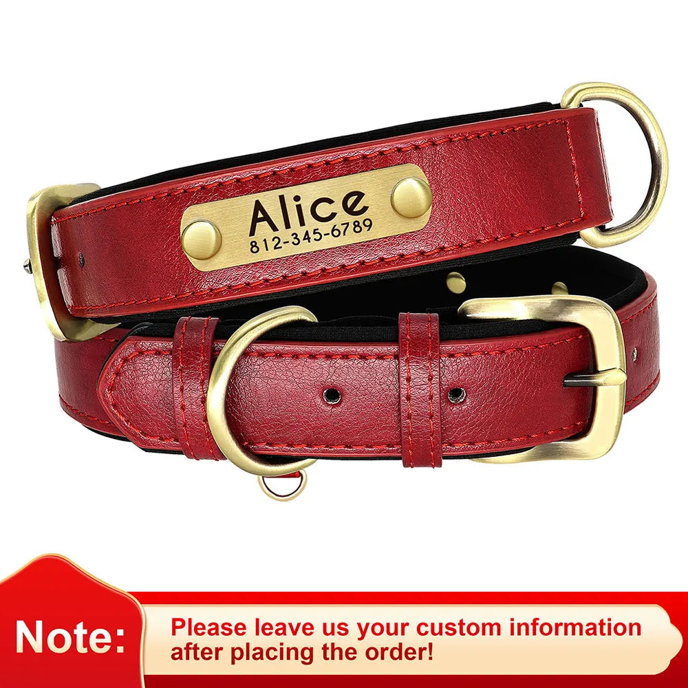 Collar de perro de piel sintética personalizado con placa de identificación grabada gratuita – Collar ajustable suave acolchado para perros pequeños, medianos y grandes