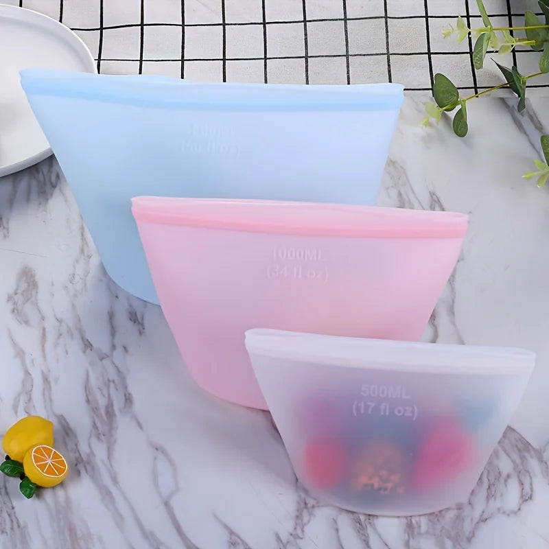 1/3PCS Reusable Silicone Food Storage Bags – Leakproof Ziplock Containers for Fridge & Freezer, Fresh-Keeping Kitchen Organizer Bags