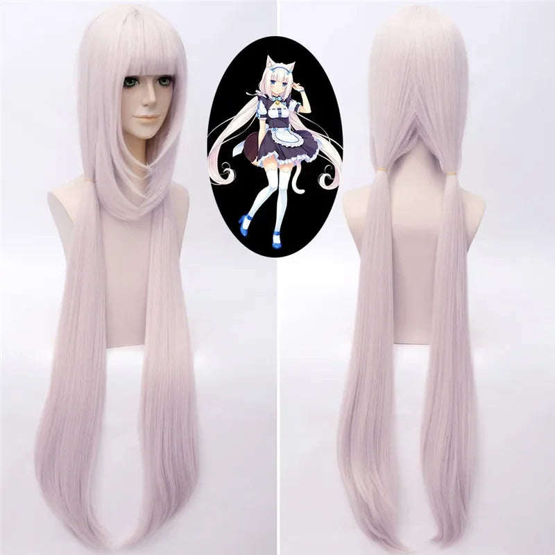Nekopara Cosplay Wig Set – Chocolat & Vanilla Synthetic Hair Wig with Wig Cap (Game Character Cosplay Peruca)