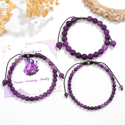 Bracelet perles de tourmaline noire naturelle – Bracelet ajustable tressé en corde avec carte cadeau pour hommes et femmes