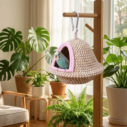 Warm Handmade Woven Bird Cage Nest – Thickened Windproof Hanging Bed, Bite-Resistant Cozy Habitat for Parrots & Pet Birds
