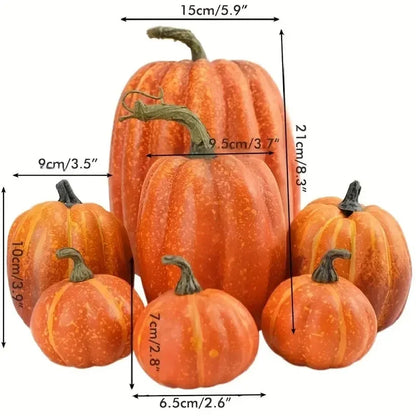7PCS Artificial Orange Foam Pumpkins – Lightweight Pumpkin Decorations for Halloween, Autumn Harvest Festival, Outdoor Displays & Home Table Decor