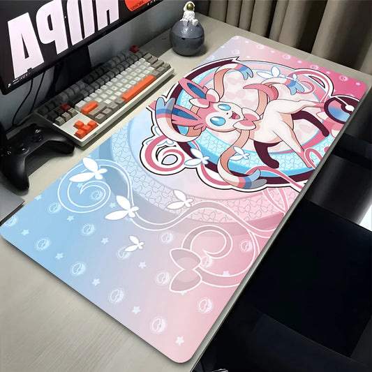 Alfombrilla de ratón XXL grande inspirada en Sylveon | Alfombrilla de escritorio rosa kawaii bonita para teclado y ratón