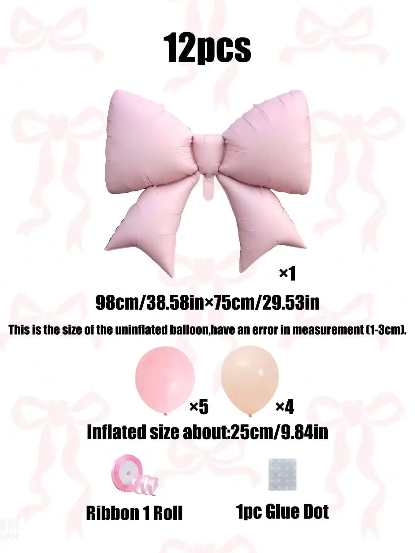 12PCS Large Pink Bow Balloons – Decorative Party Balloons for Weddings, Birthdays & Valentine’s Day