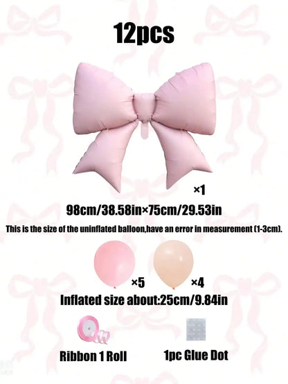 12PCS Large Pink Bow Balloons – Decorative Party Balloons for Weddings, Birthdays & Valentine’s Day
