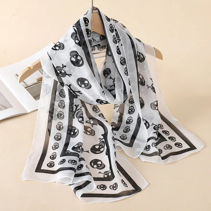 Women's Printed Chiffon Scarf Shawl – Lightweight Silk-Feel Long Wrap for Beach, Travel & Outdoor Wear, Fashion Headband Accessory