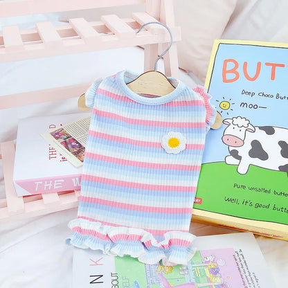 Vestido de verano para cachorros lindos para perros y gatos pequeños – Ropa de encaje a rayas para mascotas, camiseta y falda para perras Chihuahua, Yorkie, Bichon
