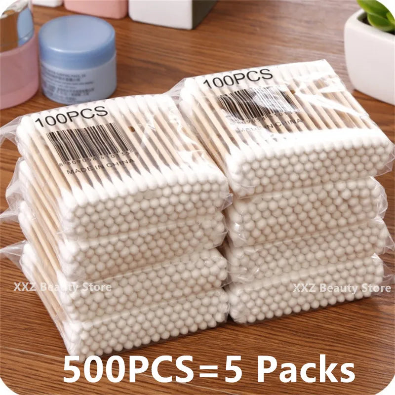 100/500/1000/2000 bastoncillos de algodón de doble punta con palos de madera – para maquillaje, belleza, nariz, oídos y cuidado personal