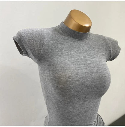 Half High Collar Korean T-Shirt – Transparent Short Sleeve Slim Fit Elastic Inner Top, Solid Color Bottoming Shirt for Women, Stylish Layering & Fashion Casual Wear