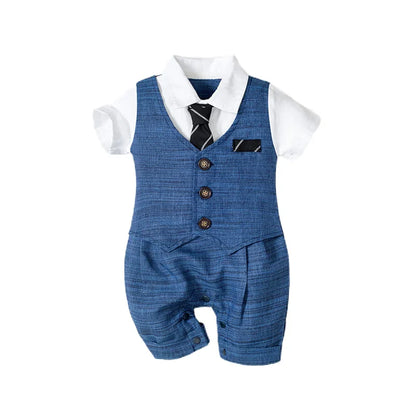 Baby Boy Gentleman Romper Set – Striped Vest Jumpsuit with Matching Tie, Formal Newborn Outfit for 3-24 Months