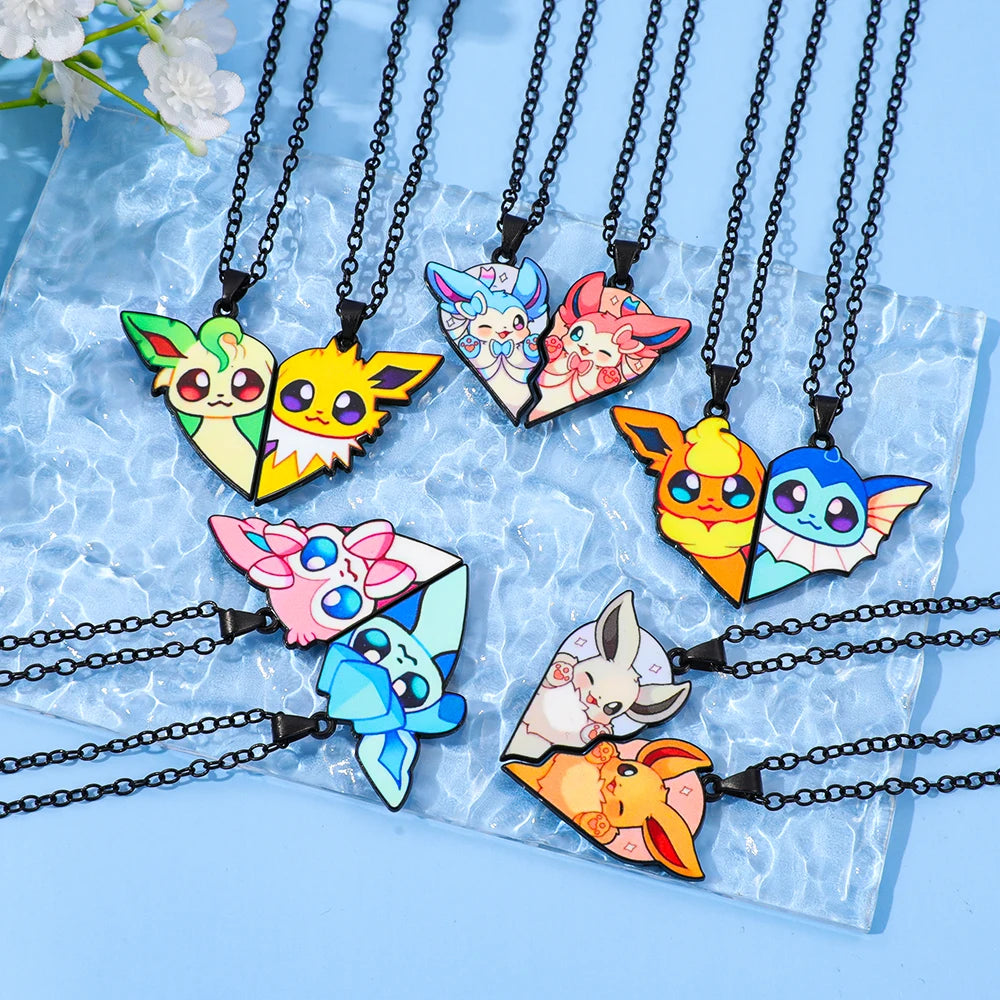 Collar de pareja de corazón roto de Pokémon Eevee – Regalo de joyería romántico de anime para mejores amigos (2 piezas)