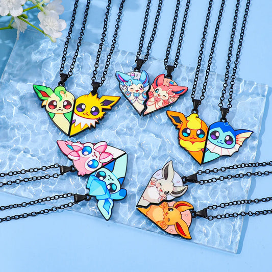 Collar de pareja de corazón roto de Pokémon Eevee – Regalo de joyería romántico de anime para mejores amigos (2 piezas)