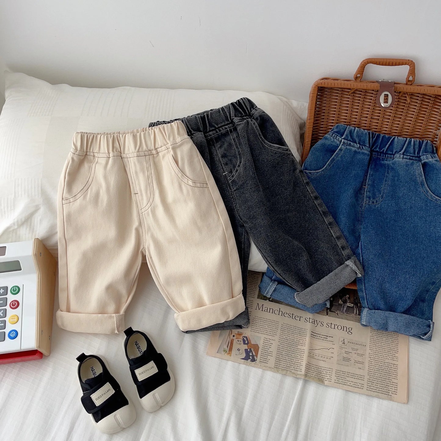 Pantalones vaqueros MILANCEL para bebé – Jeans lisos suaves para niños y niñas, pantalones informales para niños, parte inferior de moda cómoda para el uso diario de bebés y niños