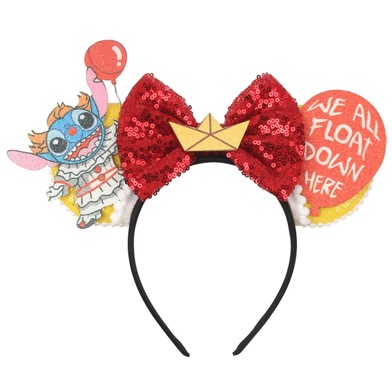 Diadema de orejas de Mickey Mouse de Lilo & Stitch – Lazo de lentejuelas de 5" Accesorio para el cabello de dibujos animados para mujeres y niñas | Diadema para fiestas y festivales