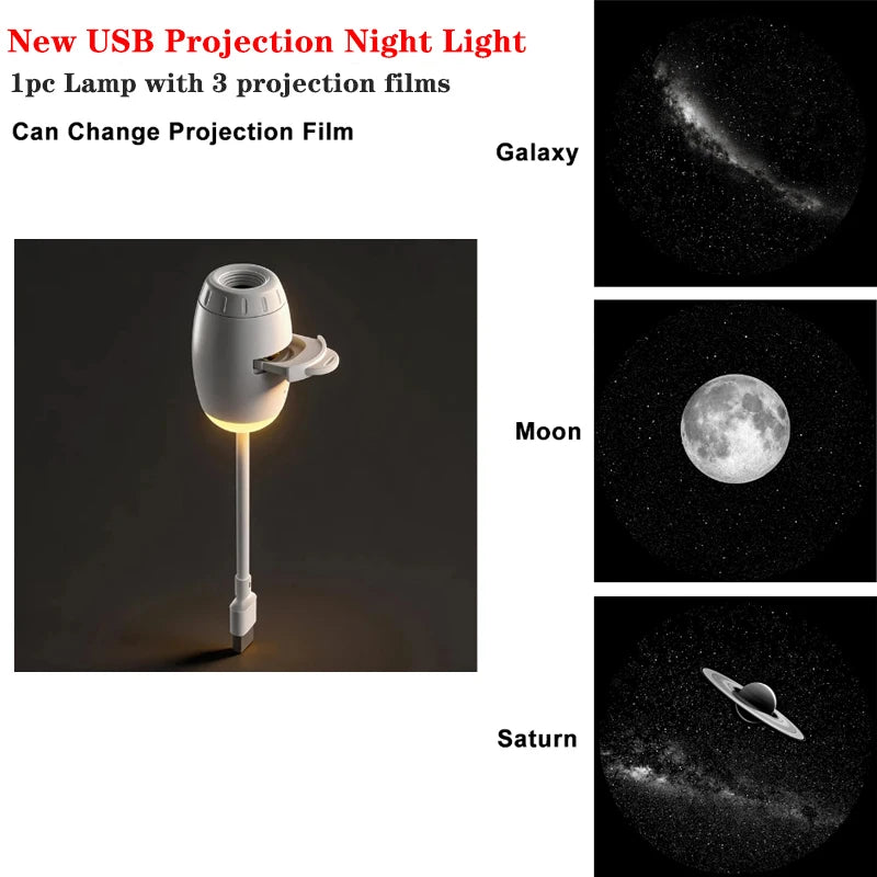 Lámpara proyector USB LED de cielo estrellado y galaxia – Luz nocturna de Saturno para coche, habitación y decoración de techo