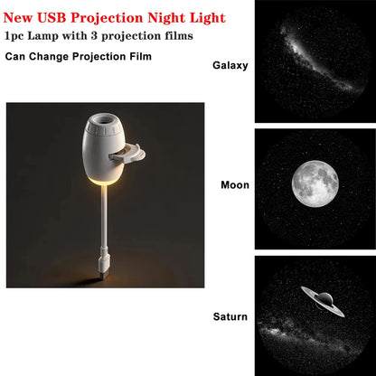 Lámpara proyector USB LED de cielo estrellado y galaxia – Luz nocturna de Saturno para coche, habitación y decoración de techo