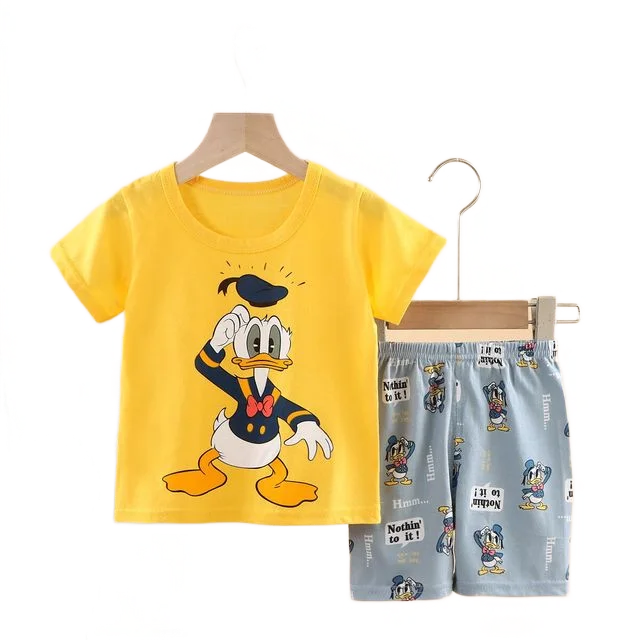 Ensemble d'été Donald Duck pour enfants – Survêtement 2 pièces pour garçons avec t-shirt et short, tenue décontractée pour bébés de 1 à 4 ans, vêtements de jeu confortables pour l'été