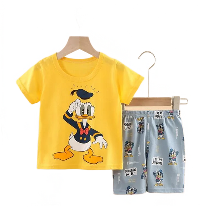 Ensemble d'été Donald Duck pour enfants – Survêtement 2 pièces pour garçons avec t-shirt et short, tenue décontractée pour bébés de 1 à 4 ans, vêtements de jeu confortables pour l'été