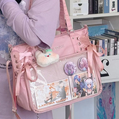 Bolso Bandolera con Lazo Estilo Universitario – Bolso de Hombro de Gran Capacidad para Chicas, Bolso Ita de Moda JK, Bolso de Mano con Acento de Lazo para Libros Escolares, Material Escolar y Uso Diario