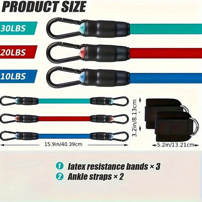 Juego de bandas de resistencia con tobilleras – Bandas elásticas de fitness con accesorios de tobillo para gimnasio, yoga, entrenamiento de fuerza y ejercicio en casa