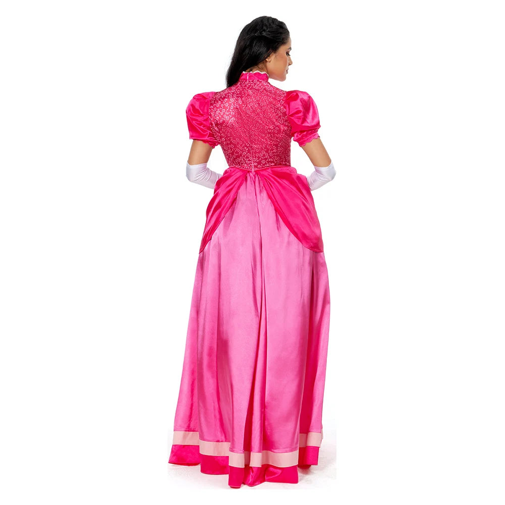 Princess Peach Cosplay Costume – Pink Fantasy Dress Set with Crown (Adult Women Halloween/Carnival Party Outfit, Includes Swimsuit Style Disguise)