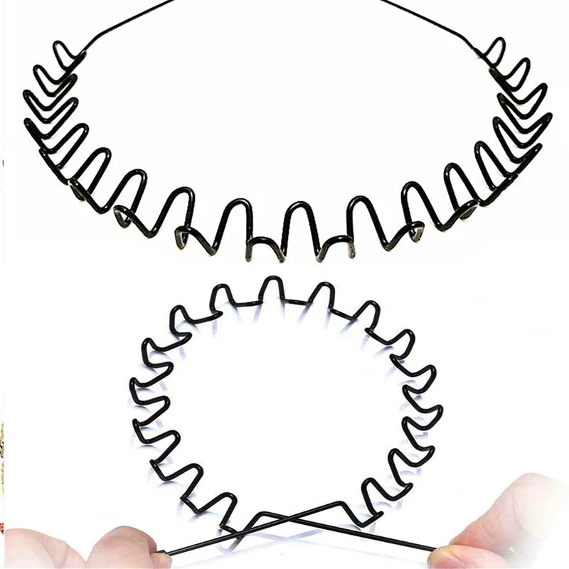 Diadema unisex de metal negro – Aro de pelo ondulado elástico antideslizante para hombres y mujeres | Accesorios para el cabello sencillos y a la moda