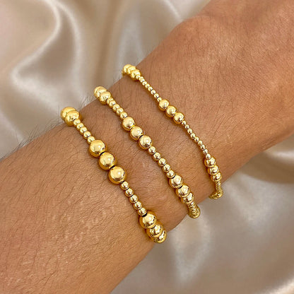 Pulsera de cuentas de acero inoxidable Greatera – Pulsera de cadena elástica tricolor bañada en oro de 3/4 mm para mujer | Regalo de joyería de moda impermeable