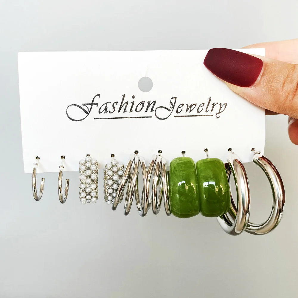 Boucles d'oreilles créoles dorées grand cercle pour femmes, ensemble bohème vintage, perle, cœur, zircon, clous, bijoux cadeau