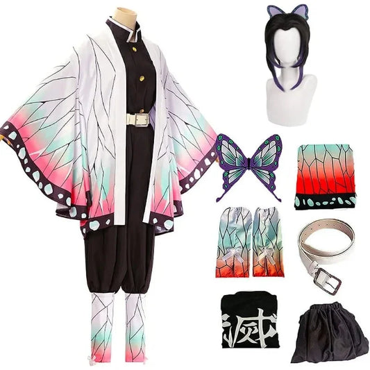 Disfraz de Cosplay de Kochou Shinobu - Conjunto de uniforme de anime japonés | Traje para fiesta de carnaval/Halloween (Adultos y niños)
