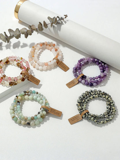 Set de 3 Pulseras de Cuentas de Piedra Natural – Agate Musgoso Indio, Rodonita y Cuarzo Cristal de 4mm/6mm/8mm para Hombres y Mujeres