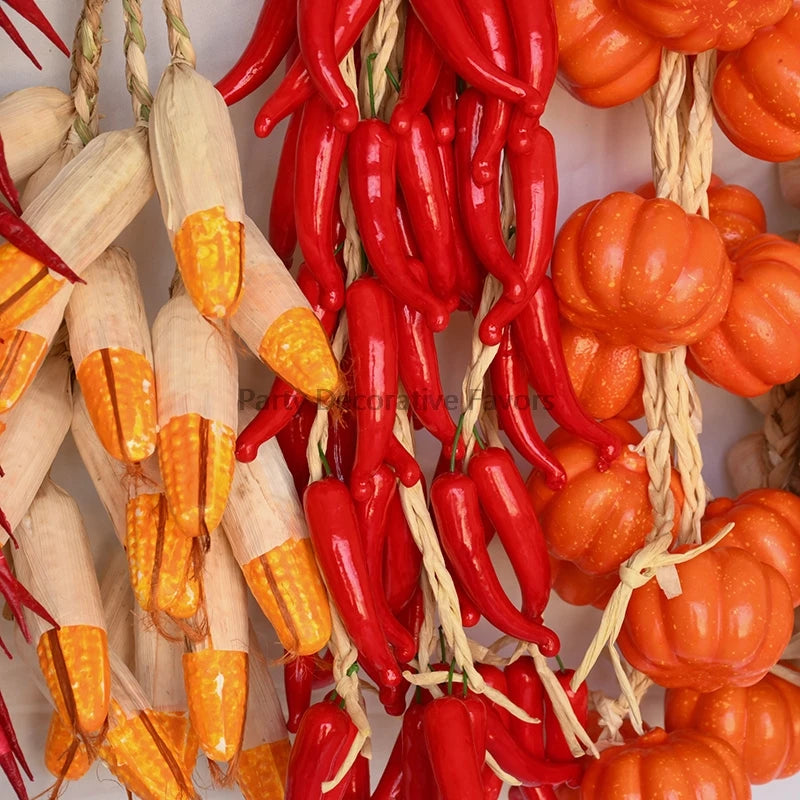 Artificial Foam Vegetable Hanging Decor – Chili Pepper, Garlic & Pumpkin String for Kitchen, Farmhouse, Home & Party Decoration
