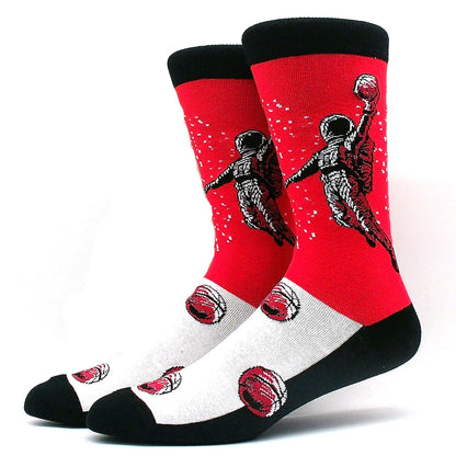 Funny Colorful Hip Hop Socks – Combed Cotton Animal, Astronaut & Geometric Print Socks for Men & Women, Business Dress Wear