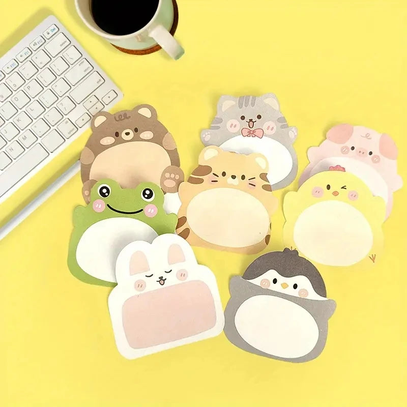 8 Packs Cartoon Animal Sticky Notes – Cute Shaped Memo Pads with Colorful Creative Designs for Office, School, Journaling & Stationery Use
