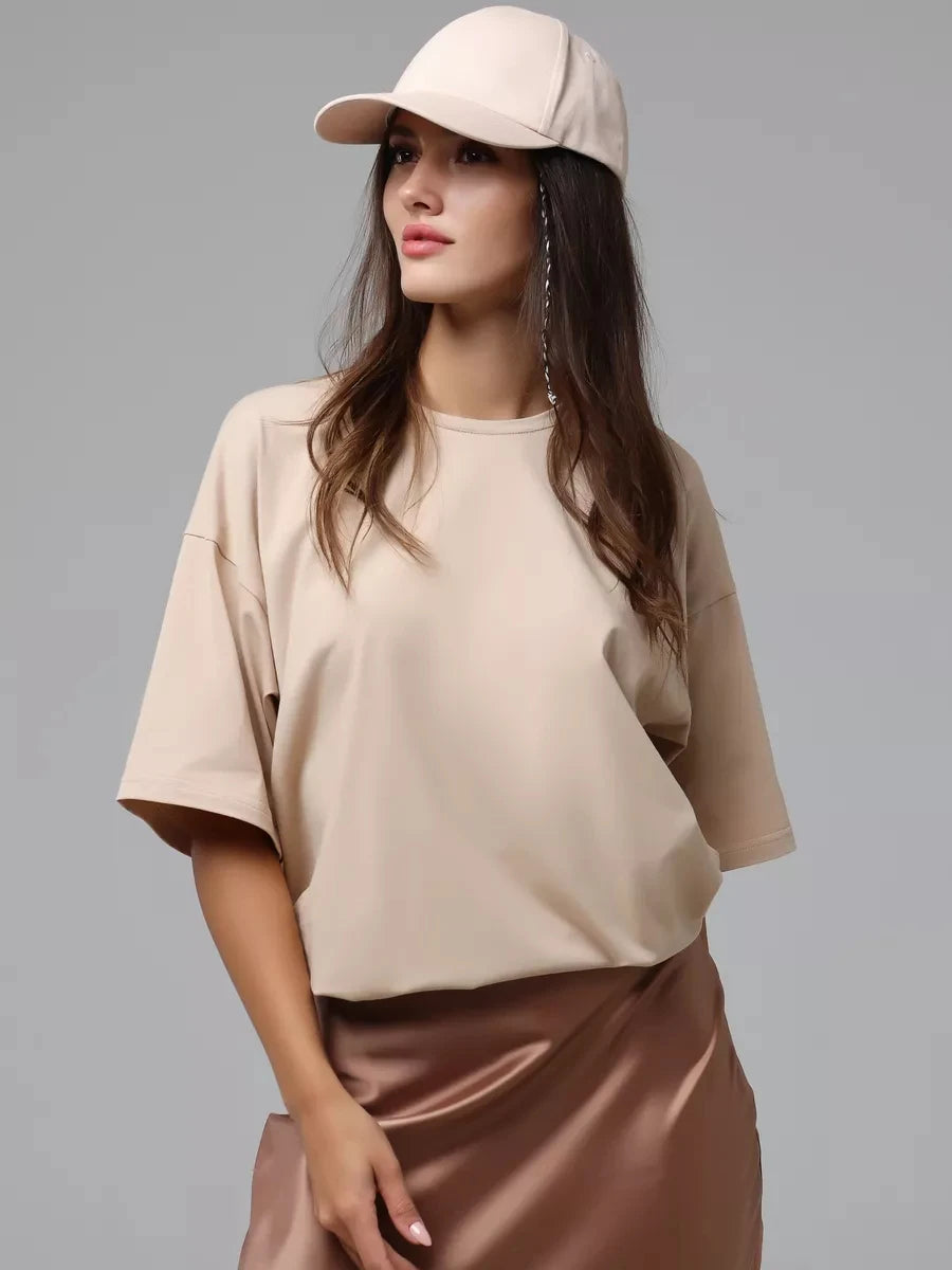 Women’s 100% Cotton Solid T-Shirt Summer Casual Sporty Loose Short Sleeve O-Neck Tee White Black