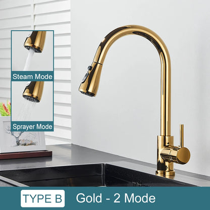 Black Kitchen Faucet – Single-Handle Pull-Out Mixer Tap with 2-Function Spray, Hot & Cold Water, Deck-Mounted Sink Faucet