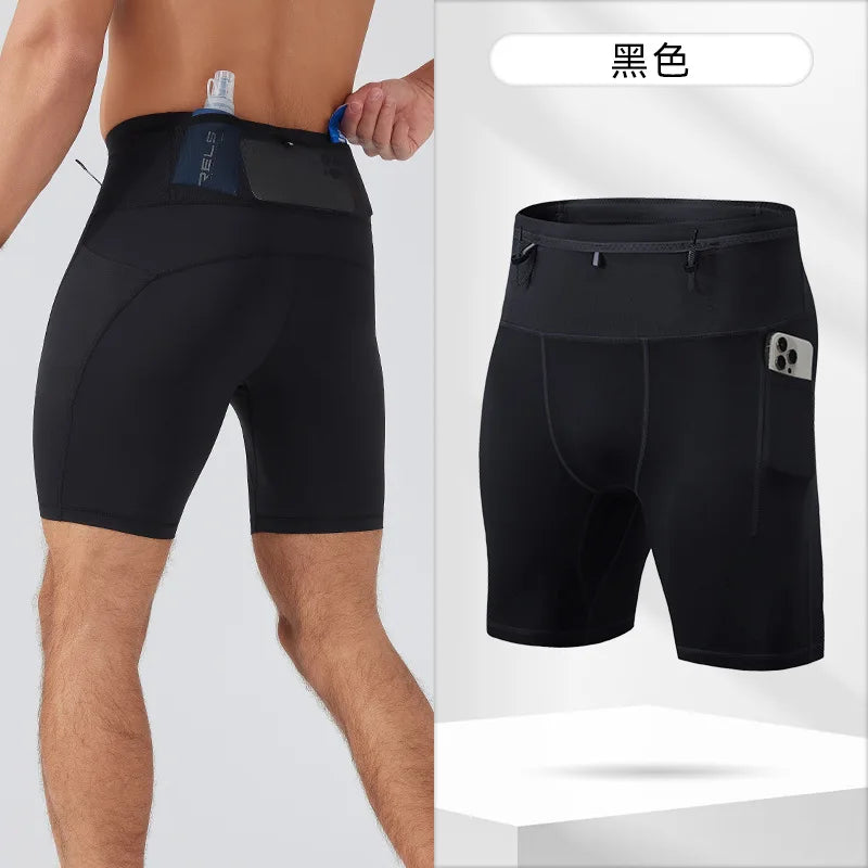 Men's Compression Running Shorts – Multi-Pocket Marathon, Gym & CrossFit Fitness Training Sports Shorts
