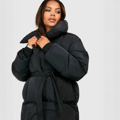 Zekye Women’s Lightweight Down Jacket – Warm Long-Sleeve Winter Coat with Adjustable Tie Waist, Solid Color & Fashionable Design