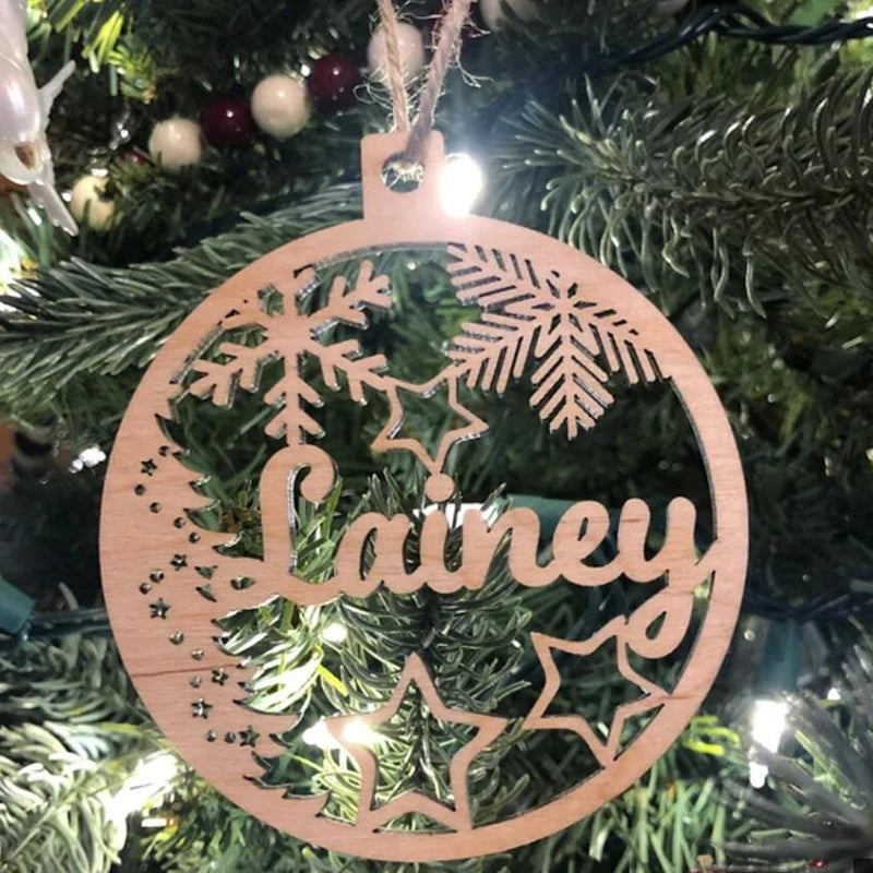 Personalized Wooden Christmas Tree Ornament – Custom Name Hanging Bauble Holiday Decoration Gift