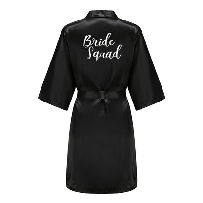 Women’s Black Satin Robe – Silky Kimono Bridal Wedding Bridesmaid Loungewear Dressing Gown