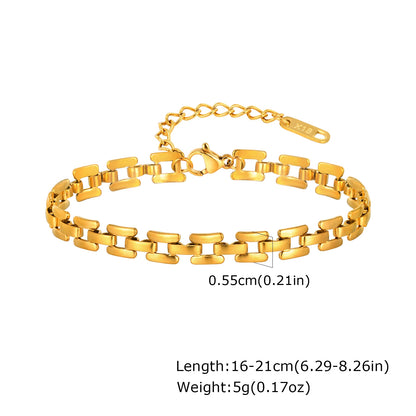 Pulsera de cadena de eslabones gruesos de acero inoxidable – Bañado en oro, pulsera de capas para mujer | Joyería de moda impermeable y de tendencia