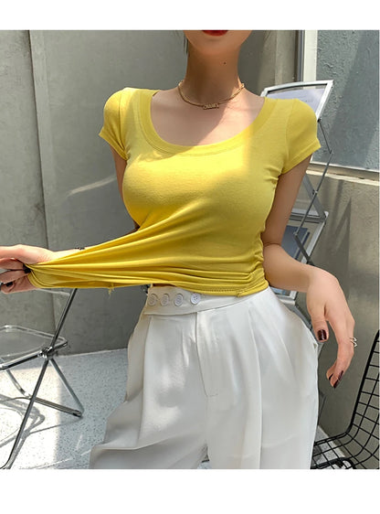 2026 Summer Women’s 100% Cotton Slim T-Shirt Casual Basic O-Neck Solid Korean Style Tee 16 Colors