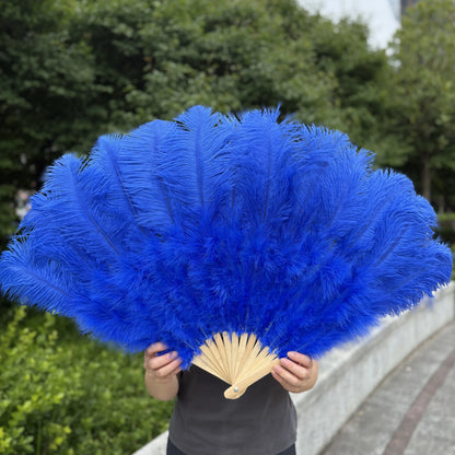 Abanico Grande de Plumas de Avestruz Blancas – Elegante Abanico para Baile y Actuaciones Escénicas (100 cm / 130 cm)