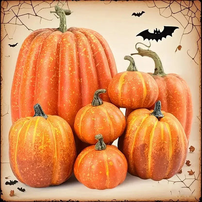 7PCS Artificial Orange Foam Pumpkins – Lightweight Pumpkin Decorations for Halloween, Autumn Harvest Festival, Outdoor Displays & Home Table Decor