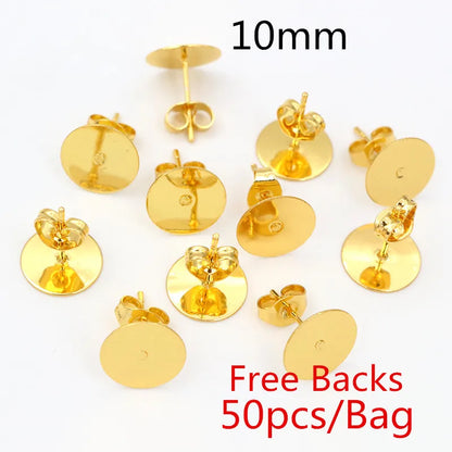 Clous de boucles d'oreilles en acier inoxydable doré, 50 à 100 pièces, avec attaches – Tiges de base vierges pour la fabrication de bijoux et boucles d'oreilles DIY