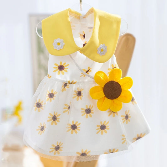 Bonito Vestido de Princesa para Perra con Lazo y Malla de Encaje, Falda de Verano para Mascotas para Caniche, Chihuahua, Cachorros y Perros Pequeños
