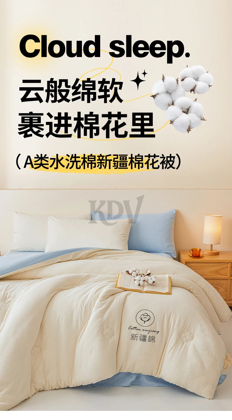 100% Cotton Filled Comforter – Soft Lightweight Warm Winter Quilt for Autumn & Cold Weather Bedding