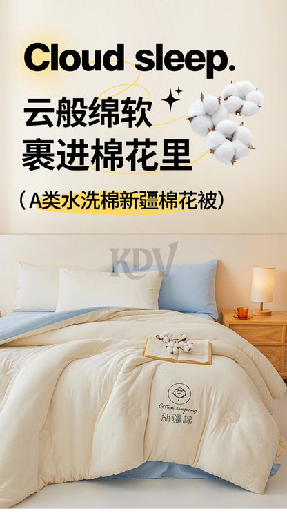 100% Cotton Filled Comforter – Soft Lightweight Warm Winter Quilt for Autumn & Cold Weather Bedding