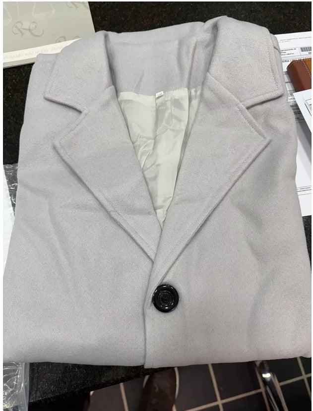 Men’s Mid-Length Woolen Overcoat – Solid Color Warm Coat, Classic Windbreaker-Style Outerwear Available in Multiple Colors