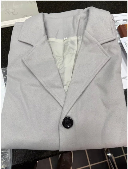 Men’s Mid-Length Woolen Overcoat – Solid Color Warm Coat, Classic Windbreaker-Style Outerwear Available in Multiple Colors